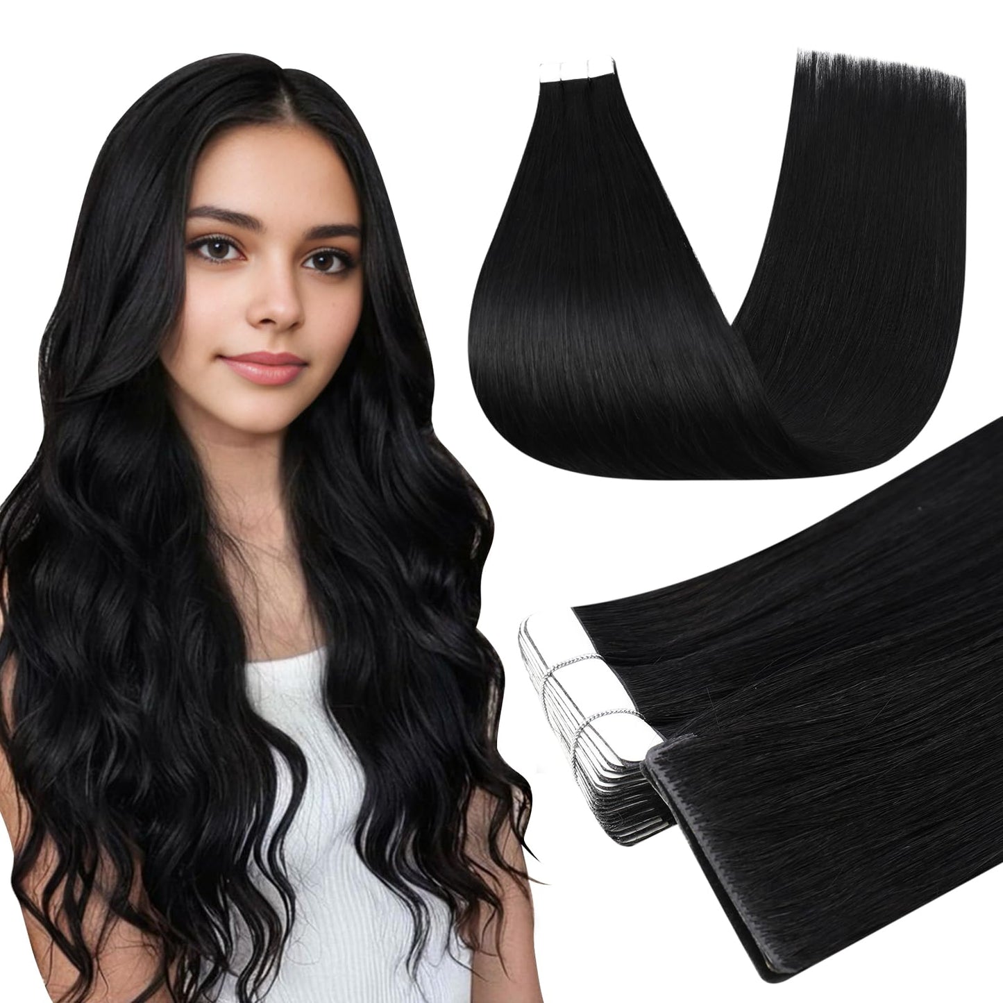 Full Shine 18 Inch Injection Machine Remy Tape in Human Hair Extensions Color 1 Black Seamless Injection Tape in Hair Extensions