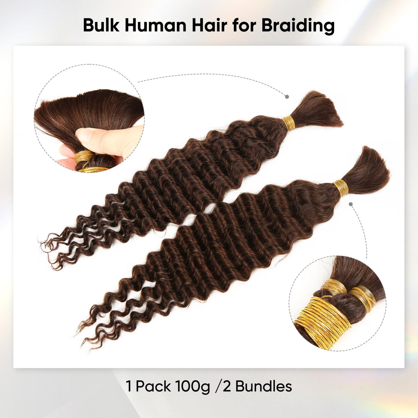 Human Braiding Hair 18 Inch 100g Chocolate Brown Deep Wave Bulk Human Hair for Braiding No Weft Curly Bundles Hair Extensions fo