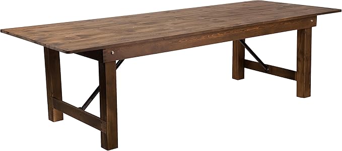 Flash Furniture Hercules Series 9' x 40" Rustic Solid Pine Folding Dining Table, Rectangular Antique Farmhouse Dining and ...
