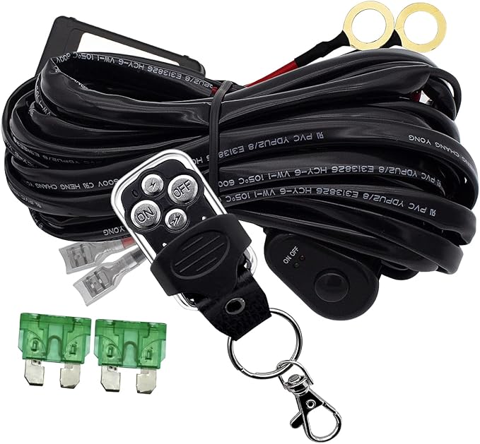 LED Lights Bar Remote Control Wiring Harness Kit 1 Leads DC12V On-Off Switch Power Relay Blade Fuse 14AWG Core Cable Wirin...