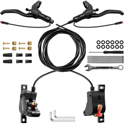 DYISLAND LD-200 2-Pistons Hydraulic Disc Brake Set for ebike,2-PIN Power-Off Electric Bike Hydraulic Brake kit，Hydraulic Brake Kits with mounting Tools and Screws (Black-Front1000mm/Rear1850mm-Set)