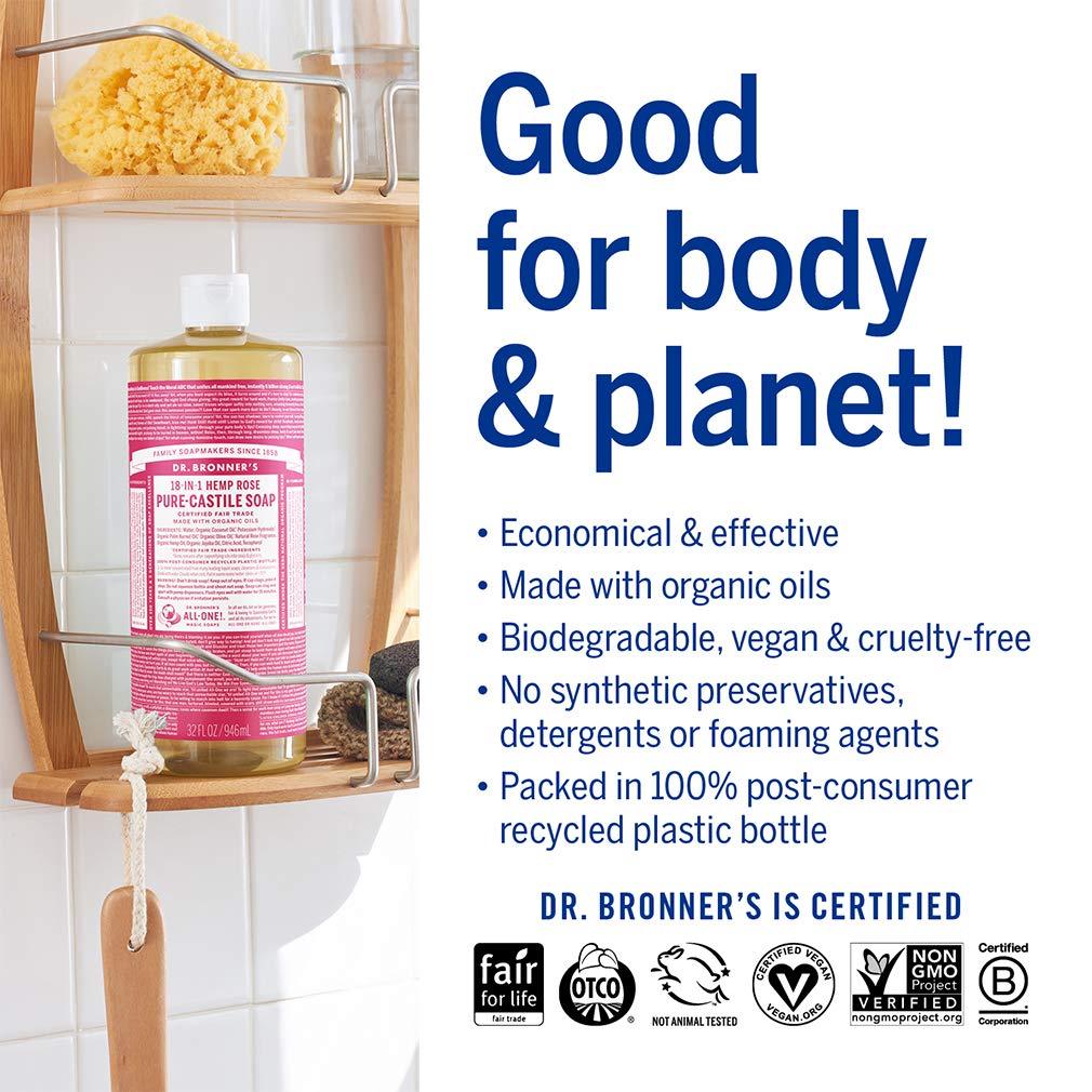 Dr. Bronners Pure-Castile Magic Liquid Soap Made with Organic Oils for Body, Face, Hair, Dishes, Pets, Laundry, Vegan, Dr. Bronn