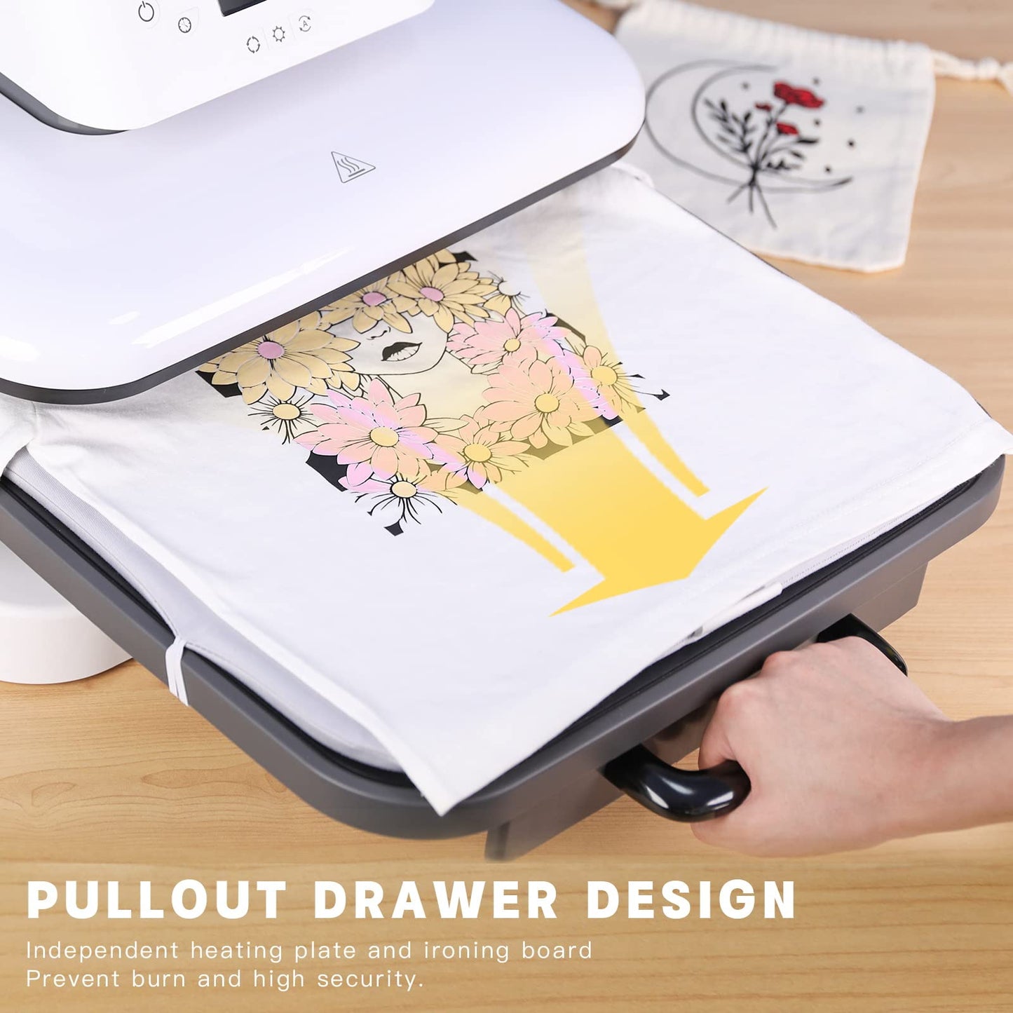 HTVRONT Auto Heat Press Machine for T Shirts - 15x15，52 Pcs Heat Press Accessories & 15"x15" Heat Press Mat for Cricut，12" x 20ft Black & White Heat Transfer Vinyl