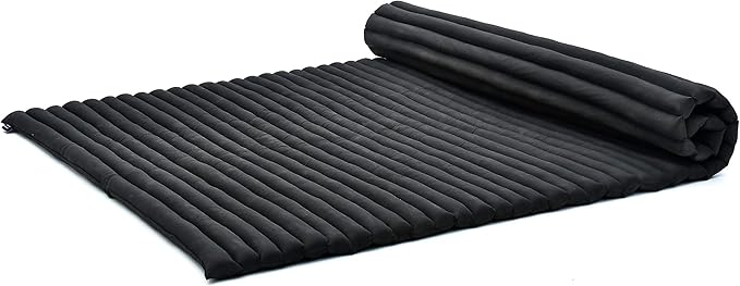 Leewadee - Foldable Floor Mattress - Japanese Roll Up Futon -Trifold Tatami Mat- Guest Floor Bed - Camping Mattress - Thai Massage Mat, Kapok Filled, 75 x 57 inches, Black