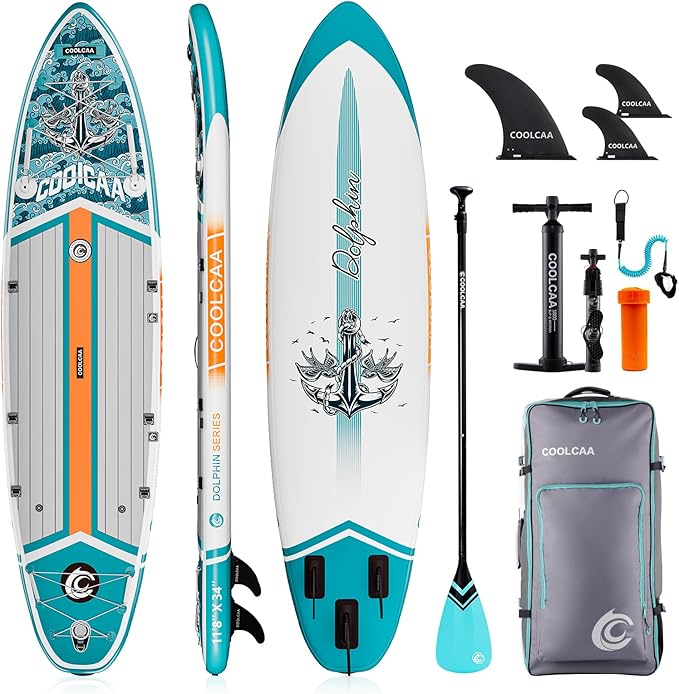 COOLCAA Inflatable Stand-Up Paddle Board, 480Lbs Capacity SUP Board with 34'' Extra Wide, Fishing Paddleboard with Accesso...