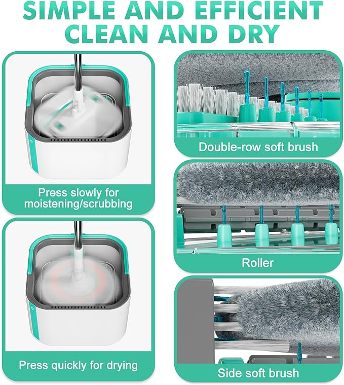 Upgraded Self-Standing Spin Mop and Bucket System, Detachable Inner Mop Bucket Separates Dirty Water & 90° Foldable Head, Triple-Scrub System, 0.9Gal Dual Drainage, for Hardwood Floors (Blue 6 Pads)