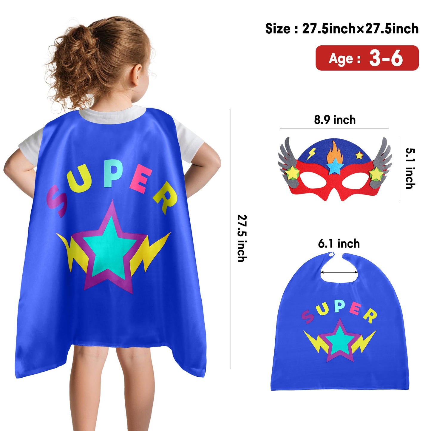 D.Q.Z Superhero-Capes and Masks for Kids Gifts for Girls Boys Super Hero Dress Up Cape and Mask (Blue-Red)