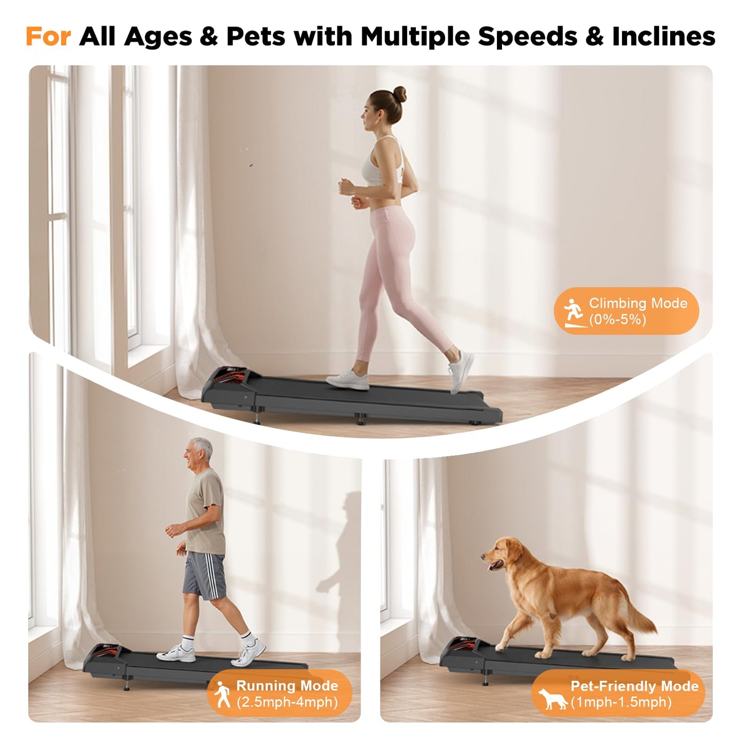 Under Desk Treadmill, Walking Mat with Incline pad, 2.5HP Portable Compact Treadmill for Home Office, Small Mini Walking Treadmill Pad with Remote & 3 in 1 Led Display, 265 Lbs Weight Capacity