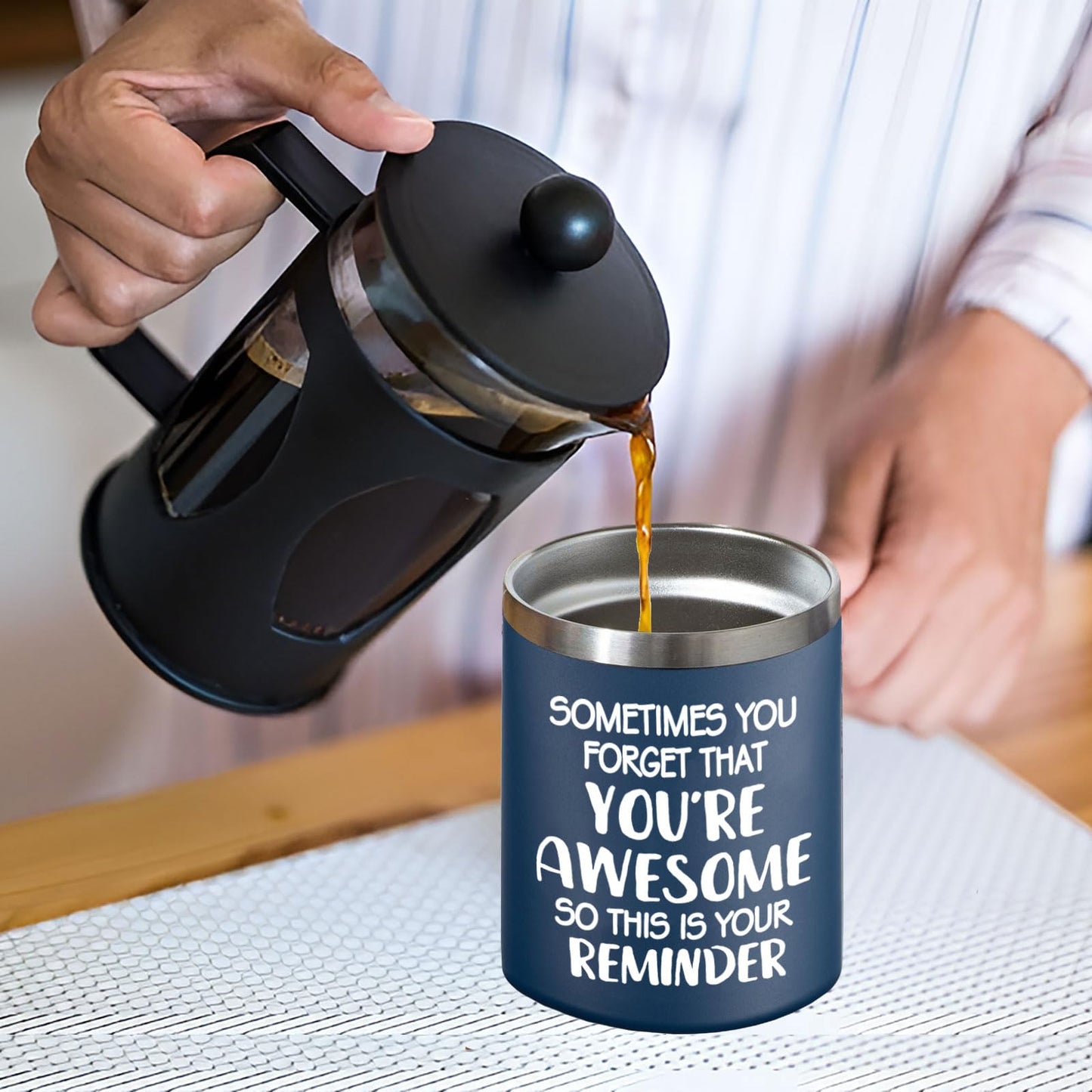 Abledn Birthday Gifts for Men - Sometimes You Forget You're Awesome Mug, Inspirational Birthday & Holiday Presents for Men, Him, Dad, Guy - 14Oz Navy Blue