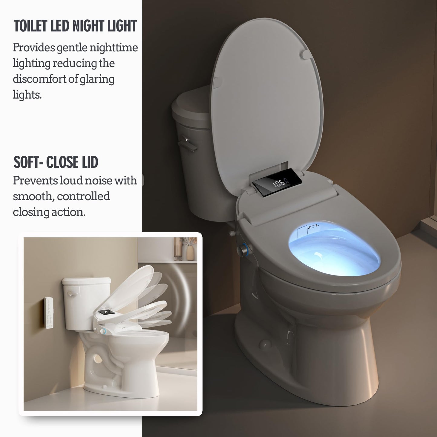 WLJBIDET Bidet Toilet Seat with Remote Control, Electronic Heated Bidet Seat with Adjustable Warm Water and Pressure, Warm Air Drying, Display Screen, Night Light, Slow Closed Toilet Lid, Elongated