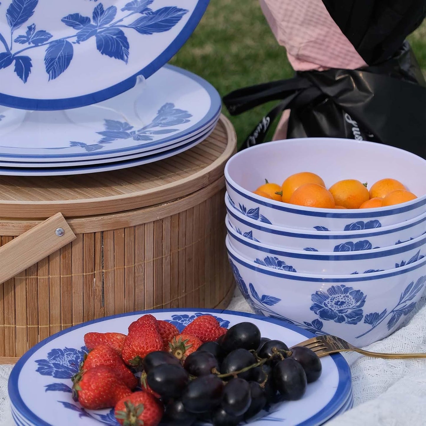 Melamine Dinnerware Set 12-Piece for 4 Dish Set Plates Bowls Unbreakable Dishware for Indoor Outdoor Use Lightweight Durable for Camping Picnics Parties light blue