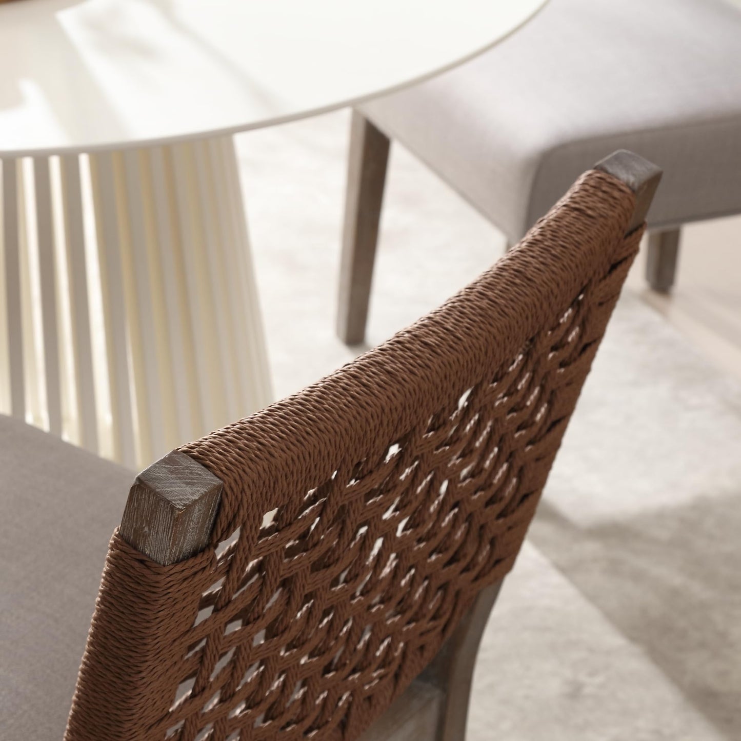 chairus upholstered Dining Chairs Set of 2, Farmhouse Dining Room Chairs Grey Kitchen Chairs with Low Woven Rope Back Wooden Side Chair for Kitchen Dinning Room Restaurant - Linen, Dark Grey