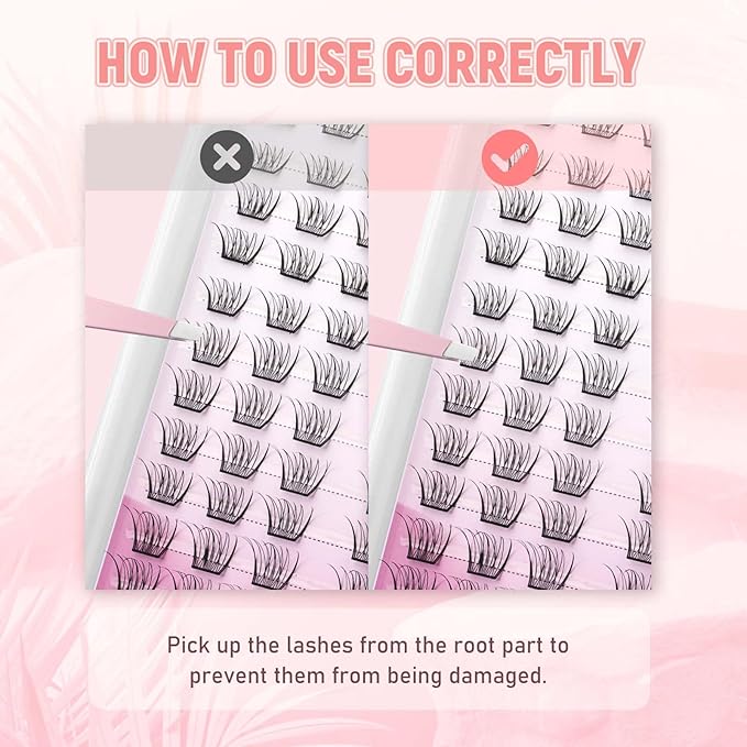 FADLASH Lash Clusters DIY Lash Extensions 10-16mm Eyelash Clusters Wispy Cluster Lashes Natural Look Individual Lashes Thin Band Cluster Eyelash Extensions Volume (SCH)