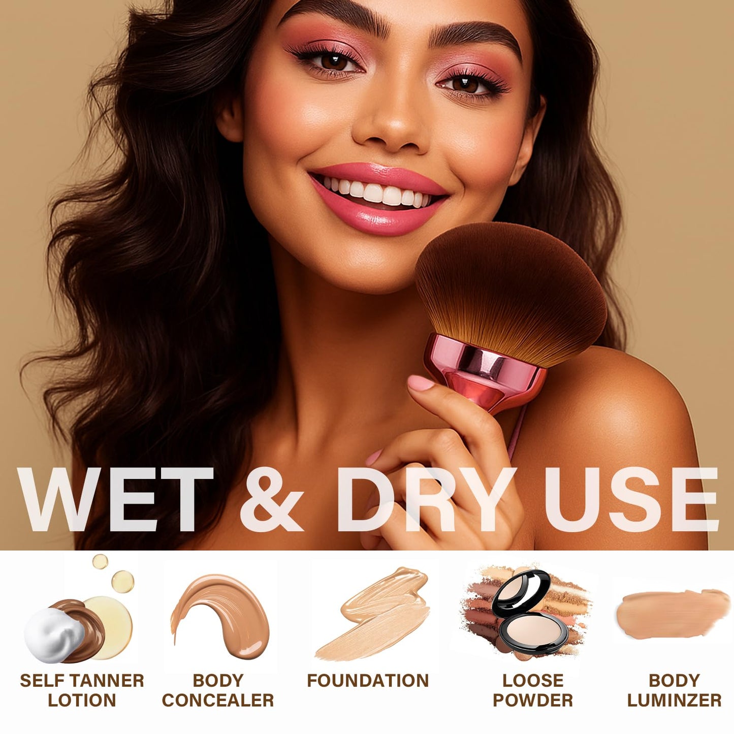 Extra Large Body Makeup Brush For Self Tanner, Leg Makeup &Bronzer Blend,90 mm Wide-headed Kabuki Brush Provides More Even &Pret