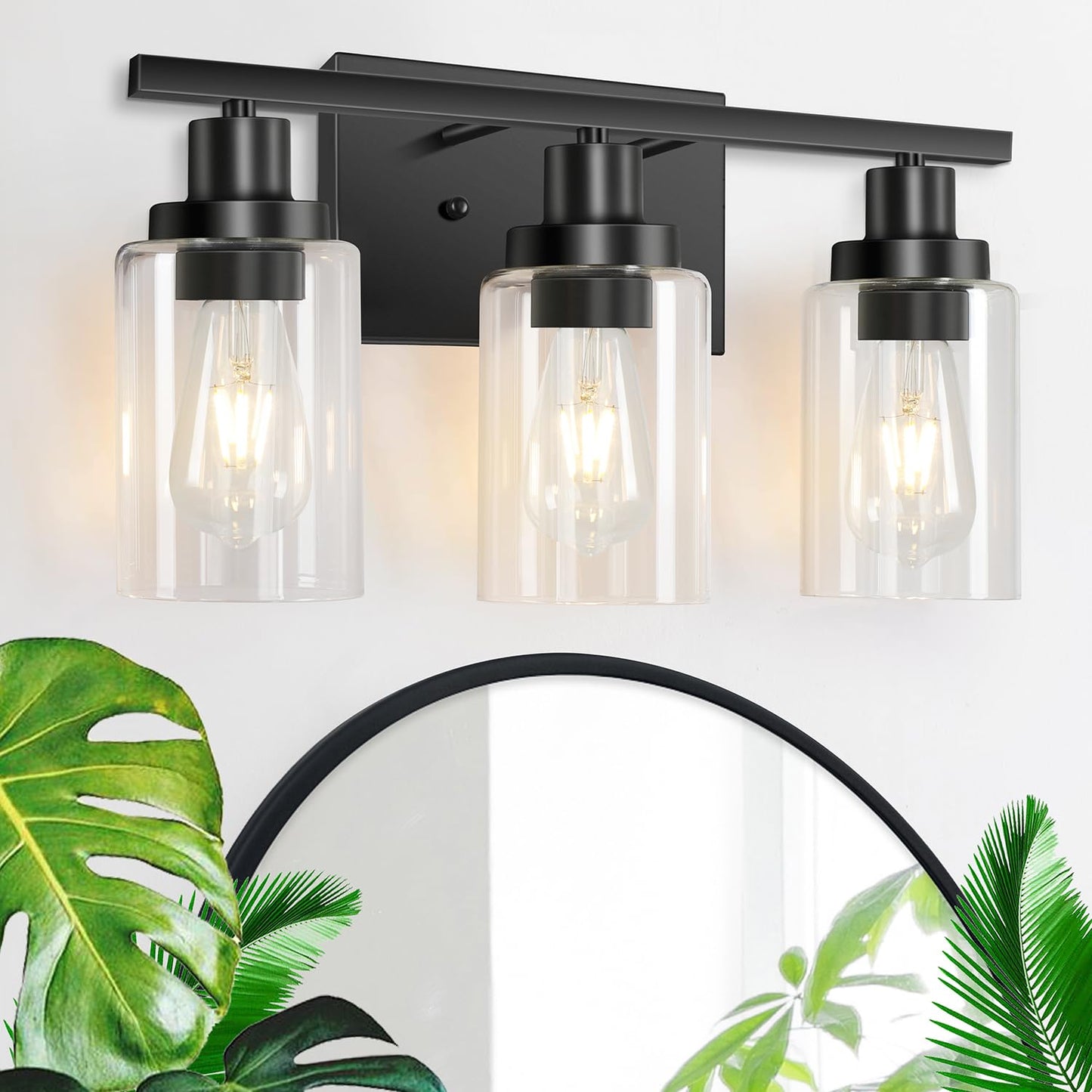 Apenath 3-Light Vanity Light, Matte Black Bathroom Lighting Fixtures Over Mirror, Modern Metal Wall Lights for Hallway Kitchen Bedroom Living Room