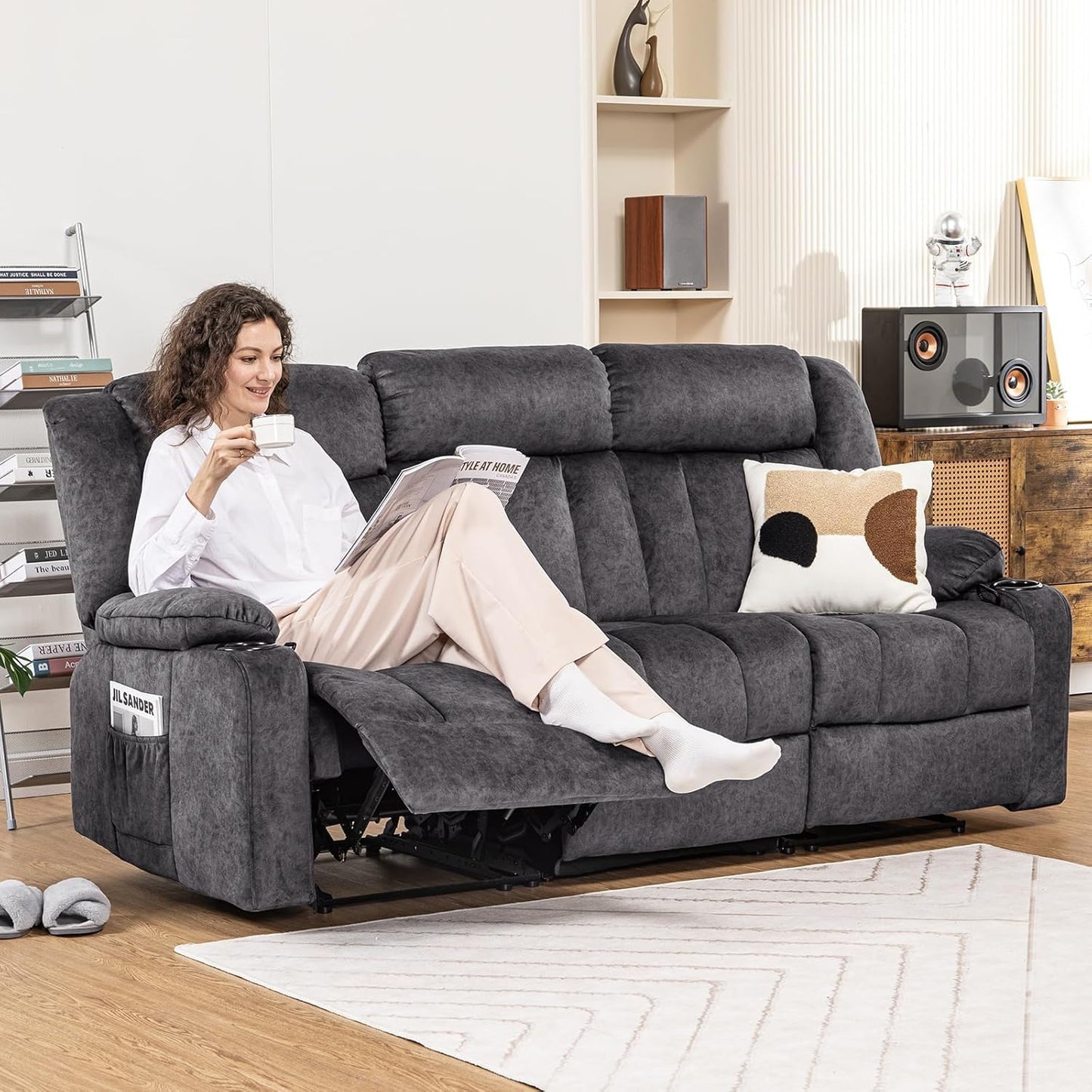 COMHOMA Loveseat Recliner Sofa,Fabric Home Theater Seating Seats,RV Manual Reclining Chair with Bluetooth Speakers,Living Room Furniture Set