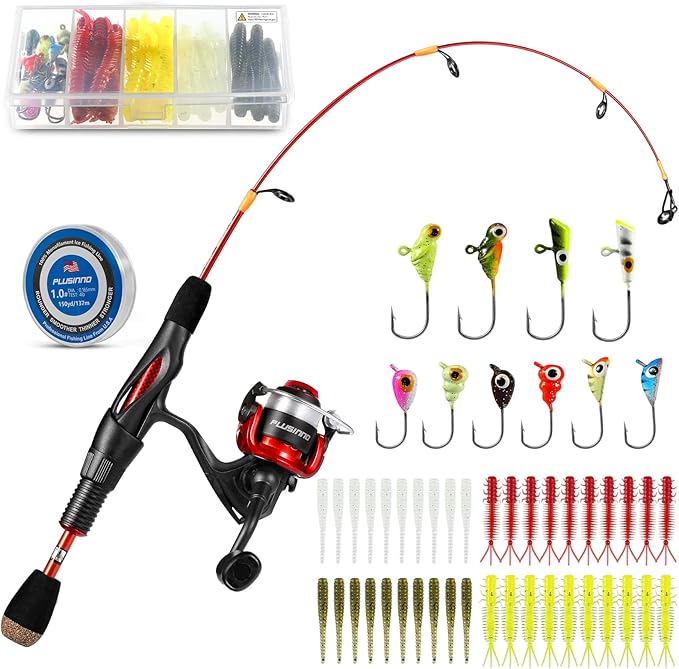 PLUSINNO Ice Fishing Rod, Ultralight and Sensitive Ice Fishing Rod and Reel Combo, 26"/27"/28" for Trout, Walleye, Perch, ...