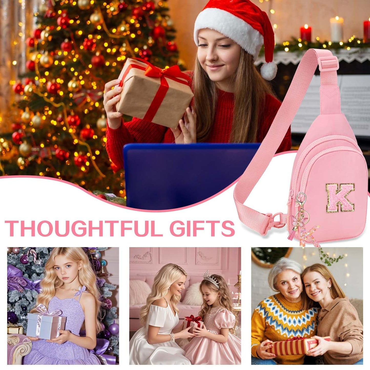 Birthday Gifts for for Girls Women- Personalized Initial Sling Bag Cross Body Bag Fashion Waist Packs Trendy Travel Fanny Pack with Initial Letter Patch Cute Stuff A