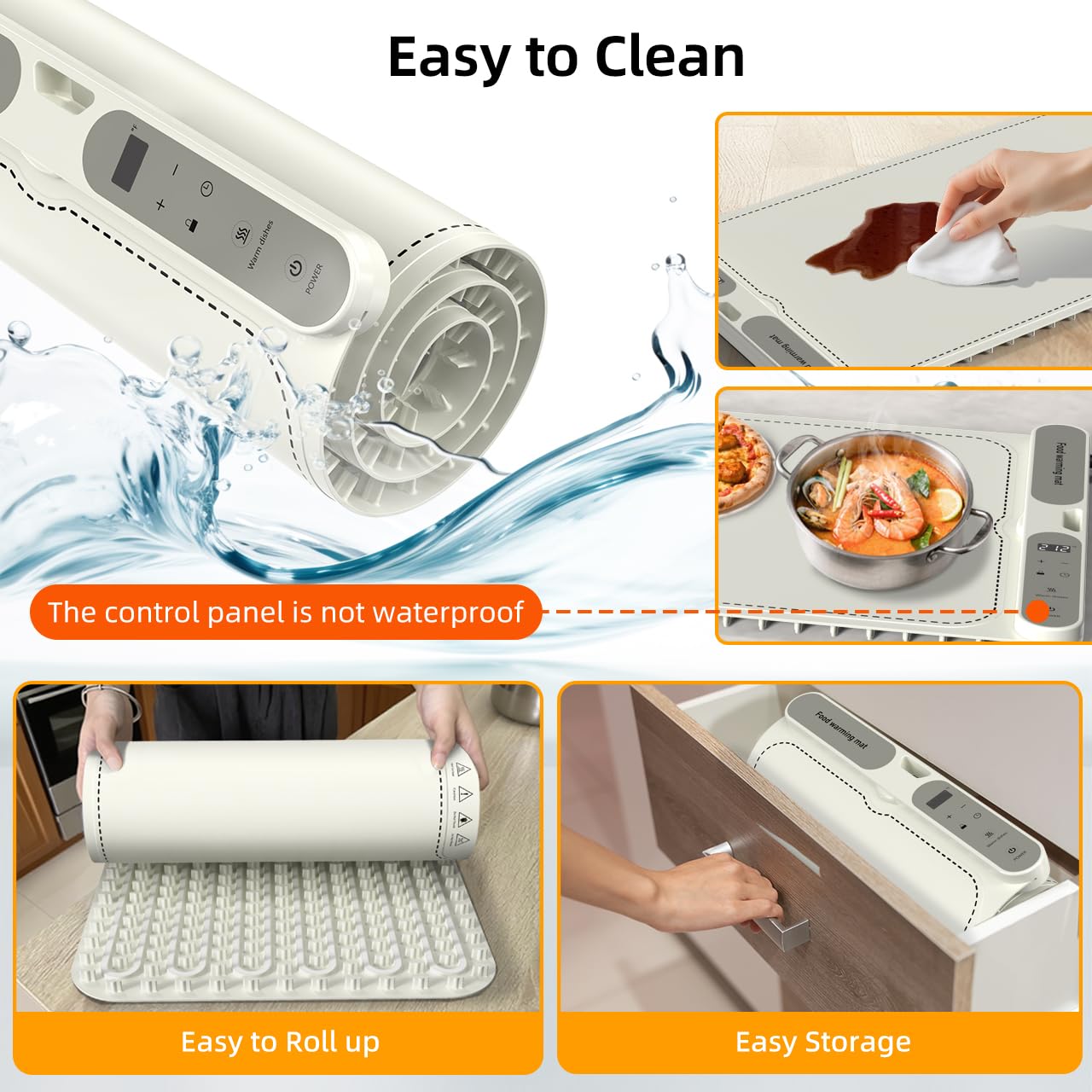 Budsom Food Warming Mat - 8s Fast Heating Electric Warming Tray with 7-Level Temperature & 8-Hour Timer, Roll-Up Portable Food Warmer for Home Dinner, Party, Travel, Outdoor Picnic