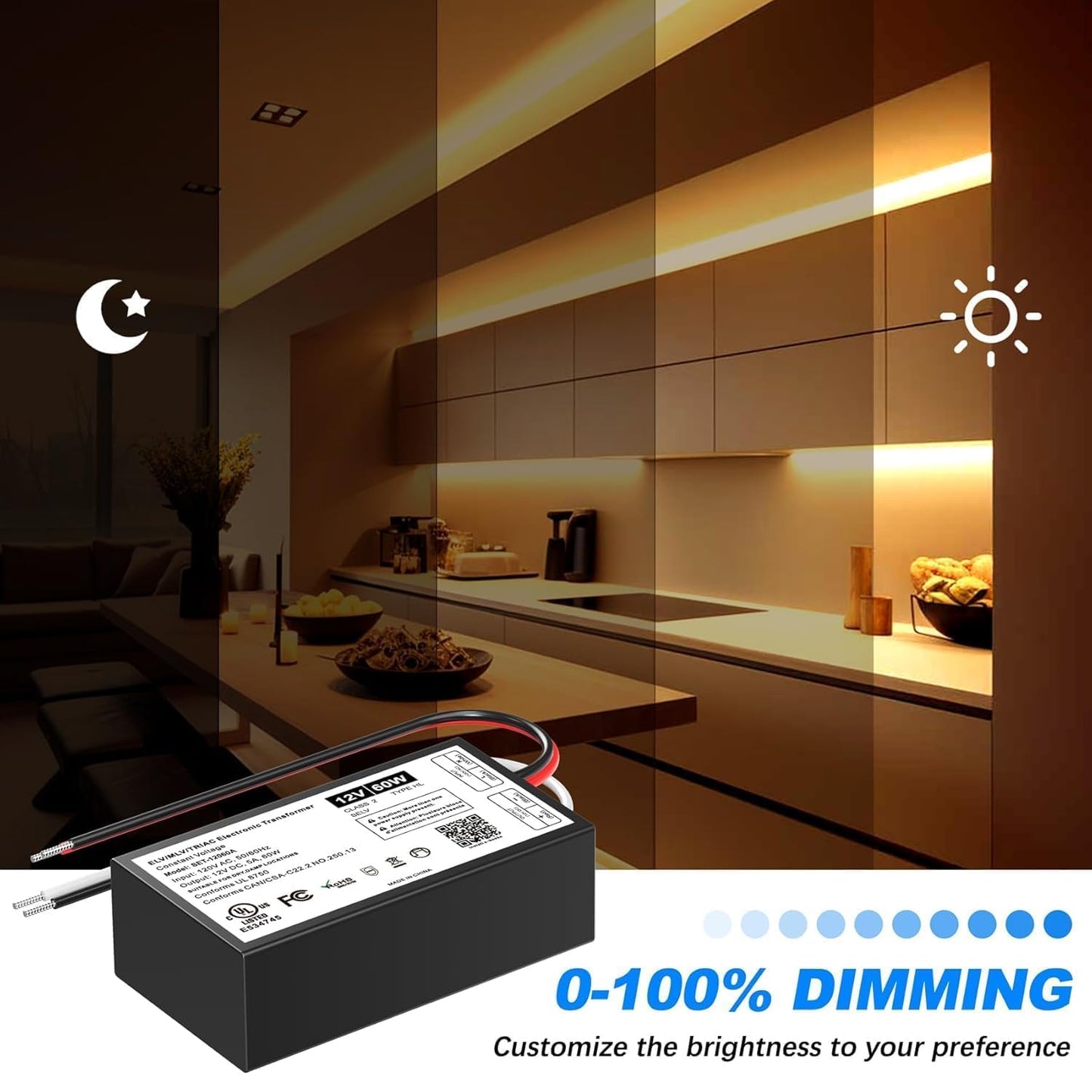 2 Pcs 60W Dimmable LED Driver, 12V Triac/ELV/MLV AC to DC Power Supply for LED Light, Halogen Bulb, LED Transformer Compatible with Lutron & Leviton Dimmer, for Indoor/Outdoor Use