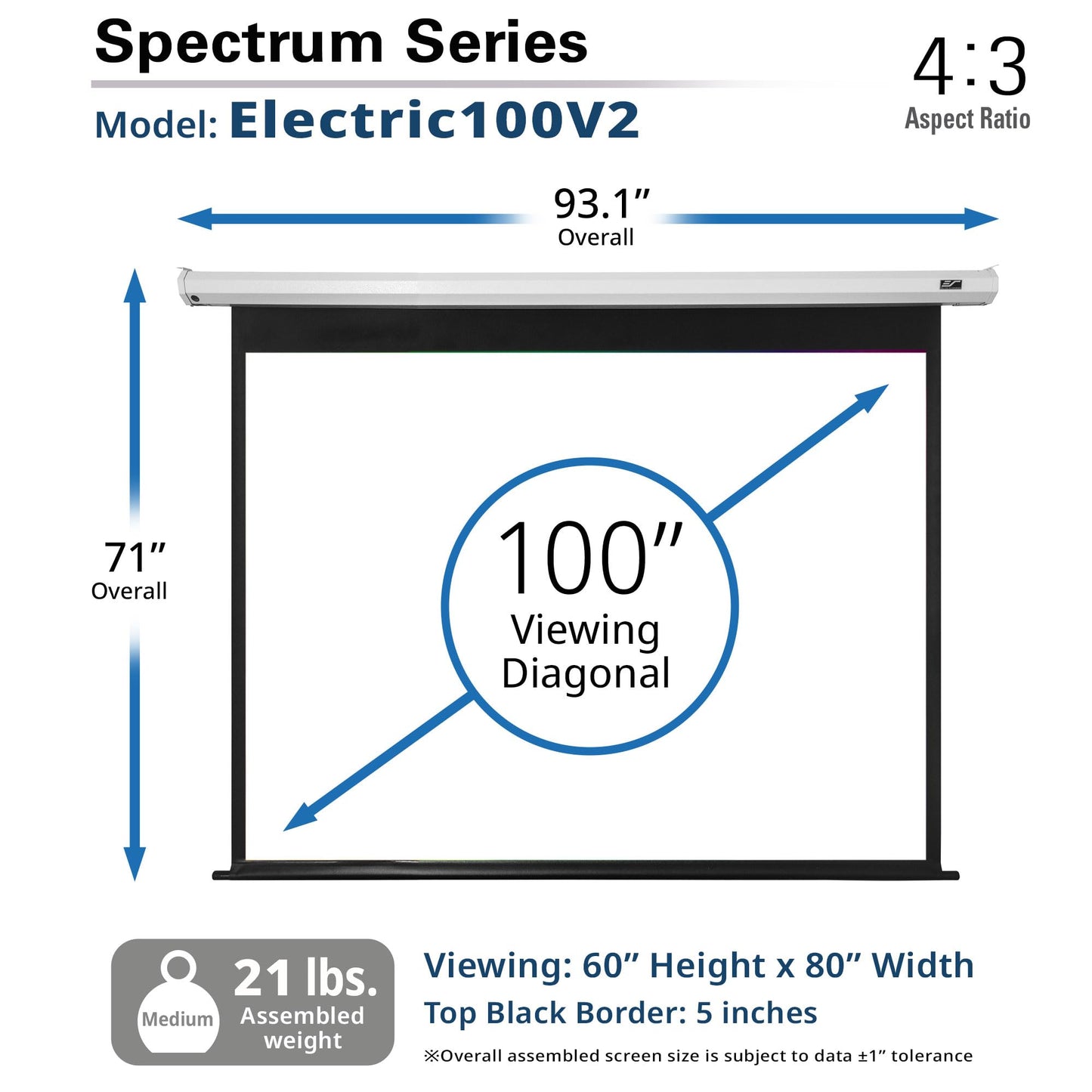 Elite Screens Spectrum RC 1 Remote KIT, 100-INCH Diag 4:3, Motorized Projection Screen Movie Home Theater 4K/8K Ultra HD Ready, ELECTRIC100V2