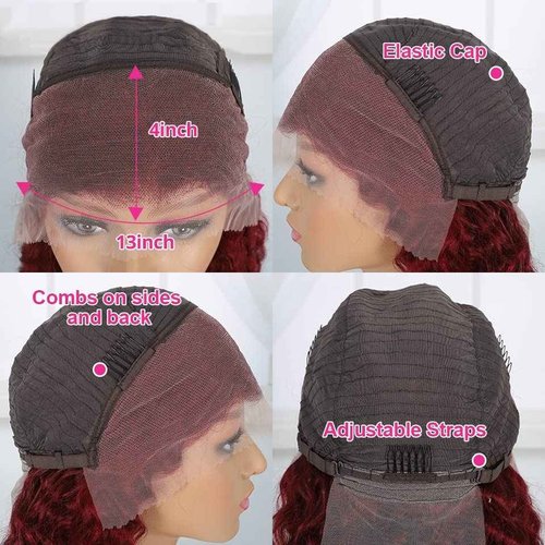 Jasperel Burgundy Deep Wave Lace Front Wigs Human Hair Glueless 22 Inch 99J 13x4 Hd Lace Frontal Wigs Human Hair for Black Women Wet and Wavy Wig Wine Red Colored