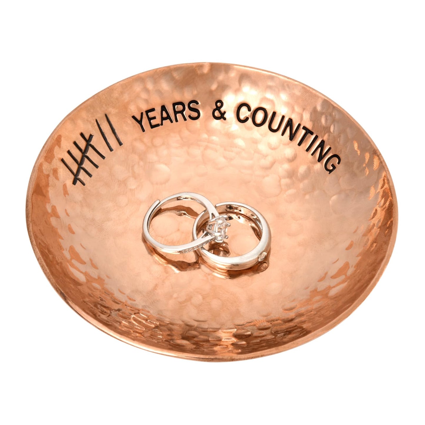 CEELGON 7th Wedding Anniversary Copper Gifts 4" Engraved Jewelry Tray Copper Decorative Dish for Couples Wedding Gift for Him or Her