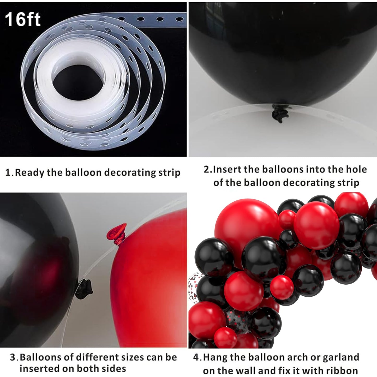 Red and Black Balloon Arch Kit, 114PCS Red and Black Balloons, 4 Sizes Black Red Balloons for Casino Theme New Year Birthday Party Decorations