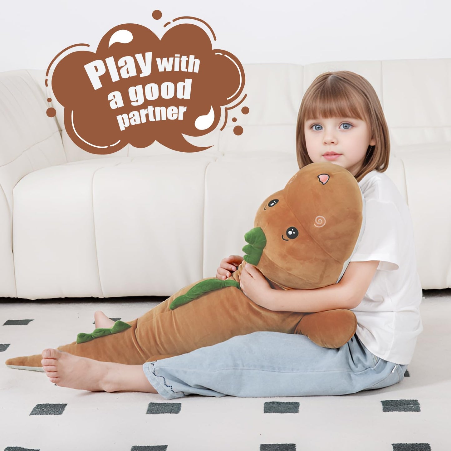32" Giant Dinosaurs Plush Toy Pillow, Cute Dinosaur Stuffed Animals Doll, Soft Back Cushion Big Brown Dinosaur Plushies, Gift for Kids Boys, Birthdays