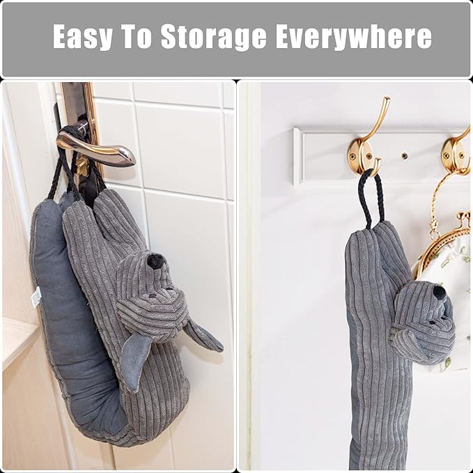 Marwood Under Door Draft Stopper Decorative Wind Stopper 42 inch for Door & Window, Weighted Animal Air Draft Stopper Snake Noise Blocker for Bottom of Door with Hanging Loops - Grey Dog