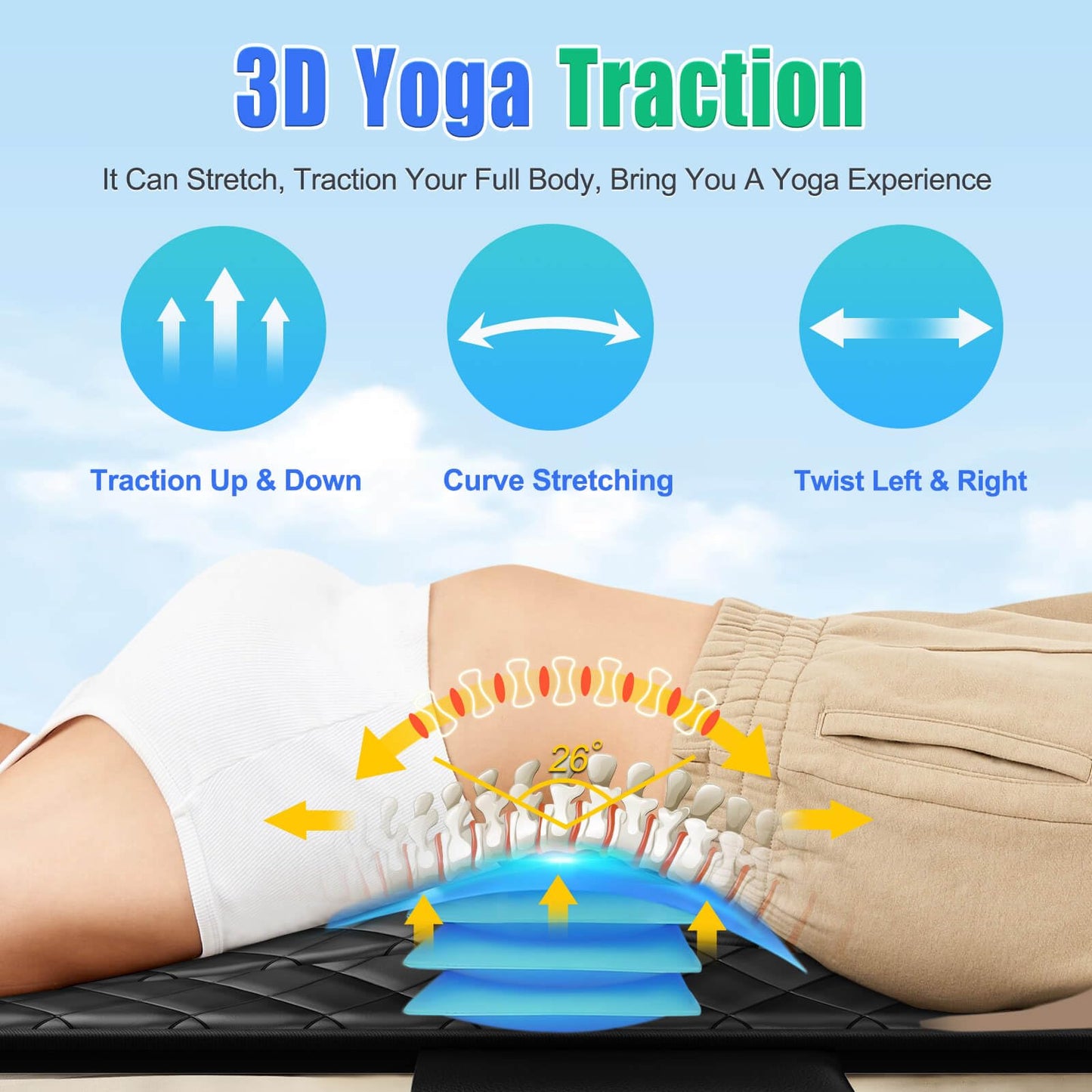 Full Body Massage Mat with Heat, 3D Stretching Back Massager Pad for Bed Sofa Floor, Lumbar & Neck Support, 4 Modes 3 Intensities 3 Heat Levels, Portable & Foldable, PU Leather, Gifts for Mom Dad