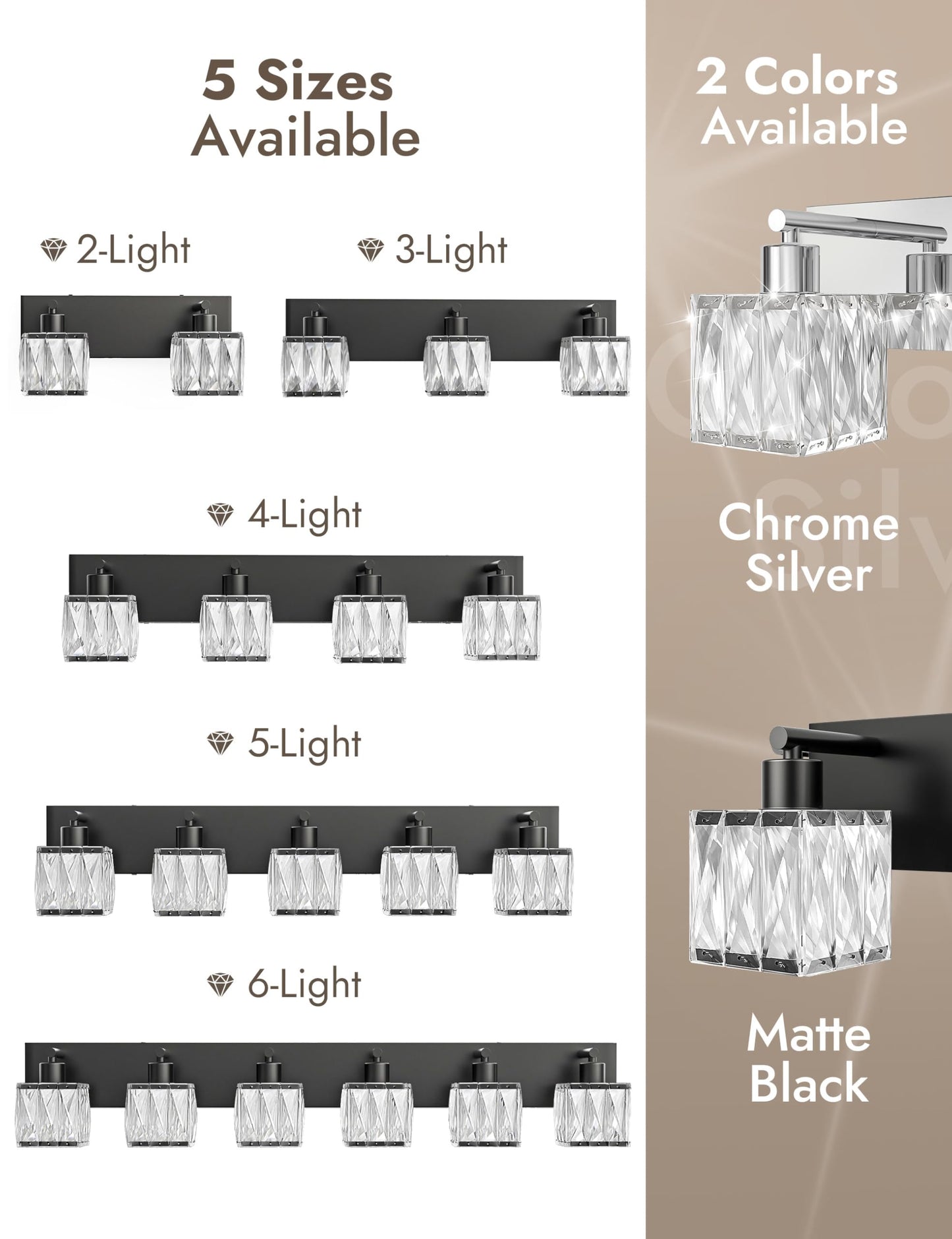 VOLISUN Black Bathroom Light Fixtures, Modern Bathroom Lighting Fixtures Over Mirror, 4 Light Bathrooms Vanity Light, Crystal Vanity Light for Bathrooms-UL Certificated(Exclude Bulb)