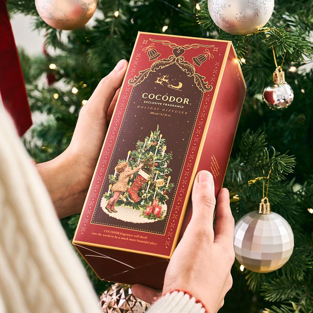 COCODOR Christmas Reed Diffuser Set / 6.7oz / Snow Fig/Holiday Scented Oil with Sticks, Festive Home Fragrance Gift for Xmas & Winter Décor