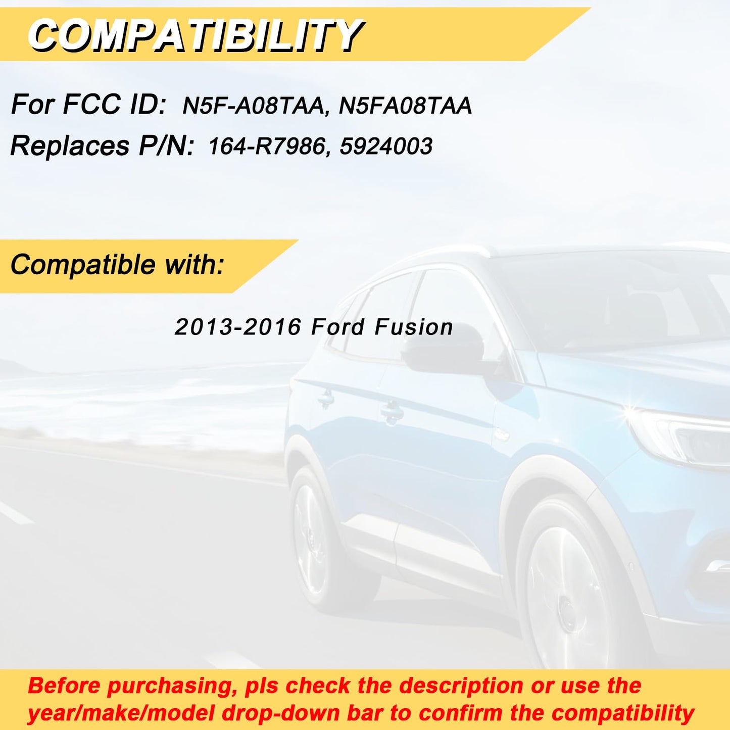 Vurkcy Key Fob Replacement For 2013 2014 2015 2016 Ford Fusion Car Keyless Entry Remote Control, N5F-A08Taa N5Fa08Taa, 4 Buttons
