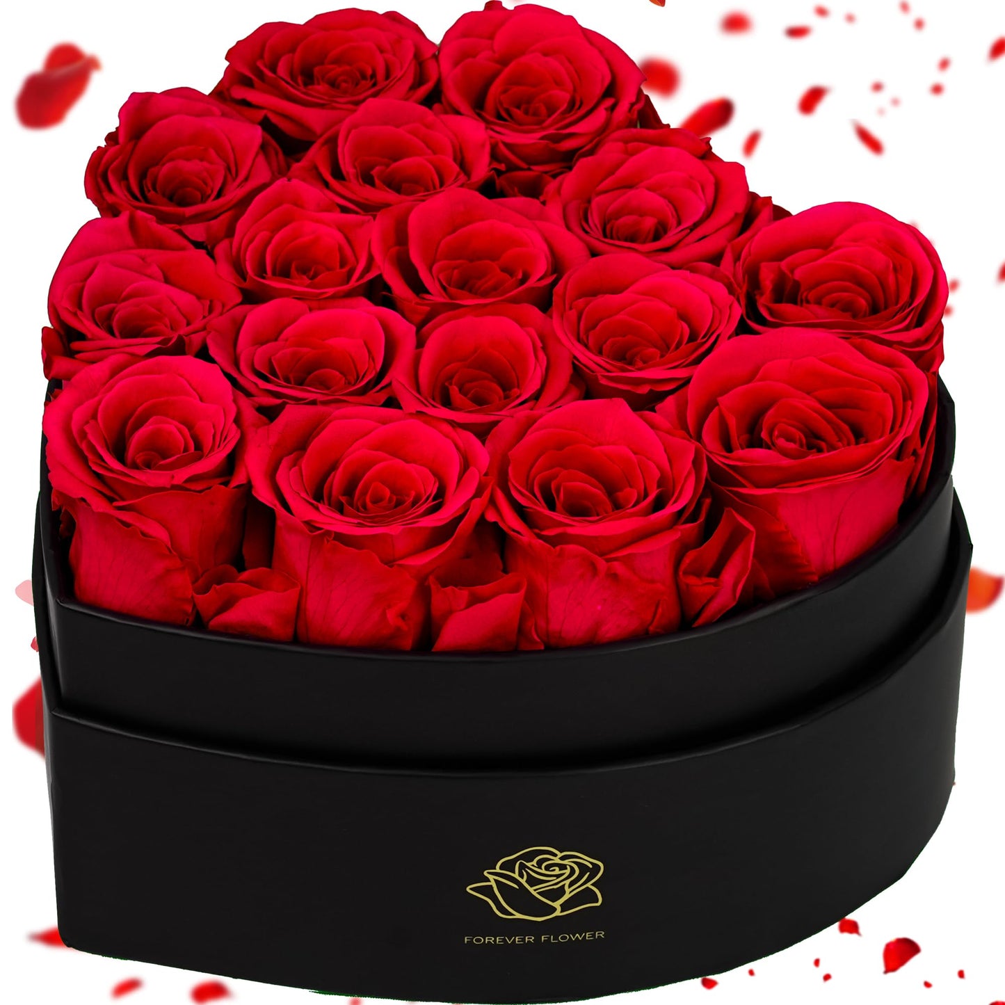 16-Piece Forever Flowers Heart-Shaped Box – Real Immortal Preserved Roses Lasting a Year, Perfect for Birthday, Girlfriend, Mother, or Wife, Valentine Day Gift for Her - Red