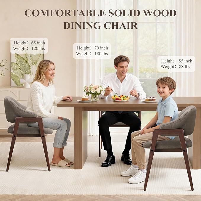 MALOL Wooden Dining Chairs Set of 6, Modern Fabric Upholstered Dining Room Chair, Kitchen Side Chairs, Farmhouse Dinner Chair with Curved Open Back for Kitchen, Camel