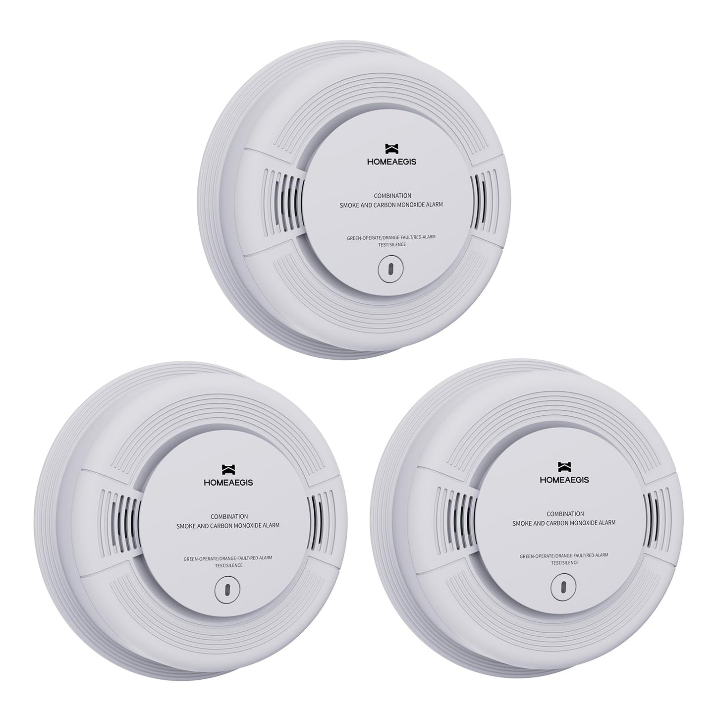 HOMEAEGIS Smoke and Carbon Monoxide Alarm, 10-Year Battery, 3-Pack