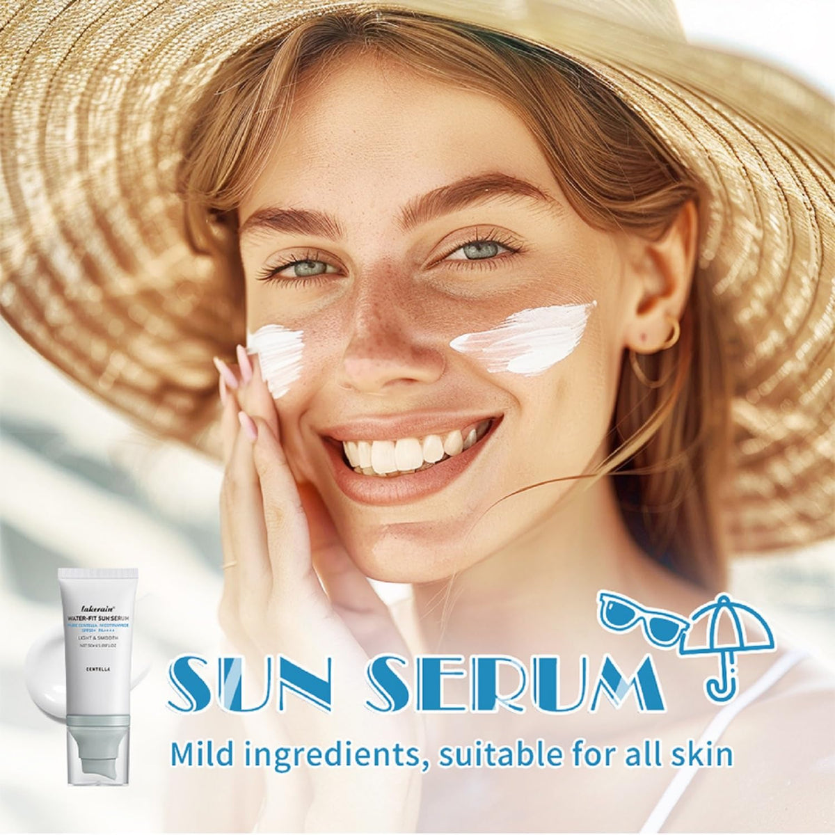 2Pcs Centella Sunscreen SPF 50, Hyalu Cica Water-Fit Sun Serum,Face Sun Screen Hydrating Non Greasy,Long-Lasting Protection for