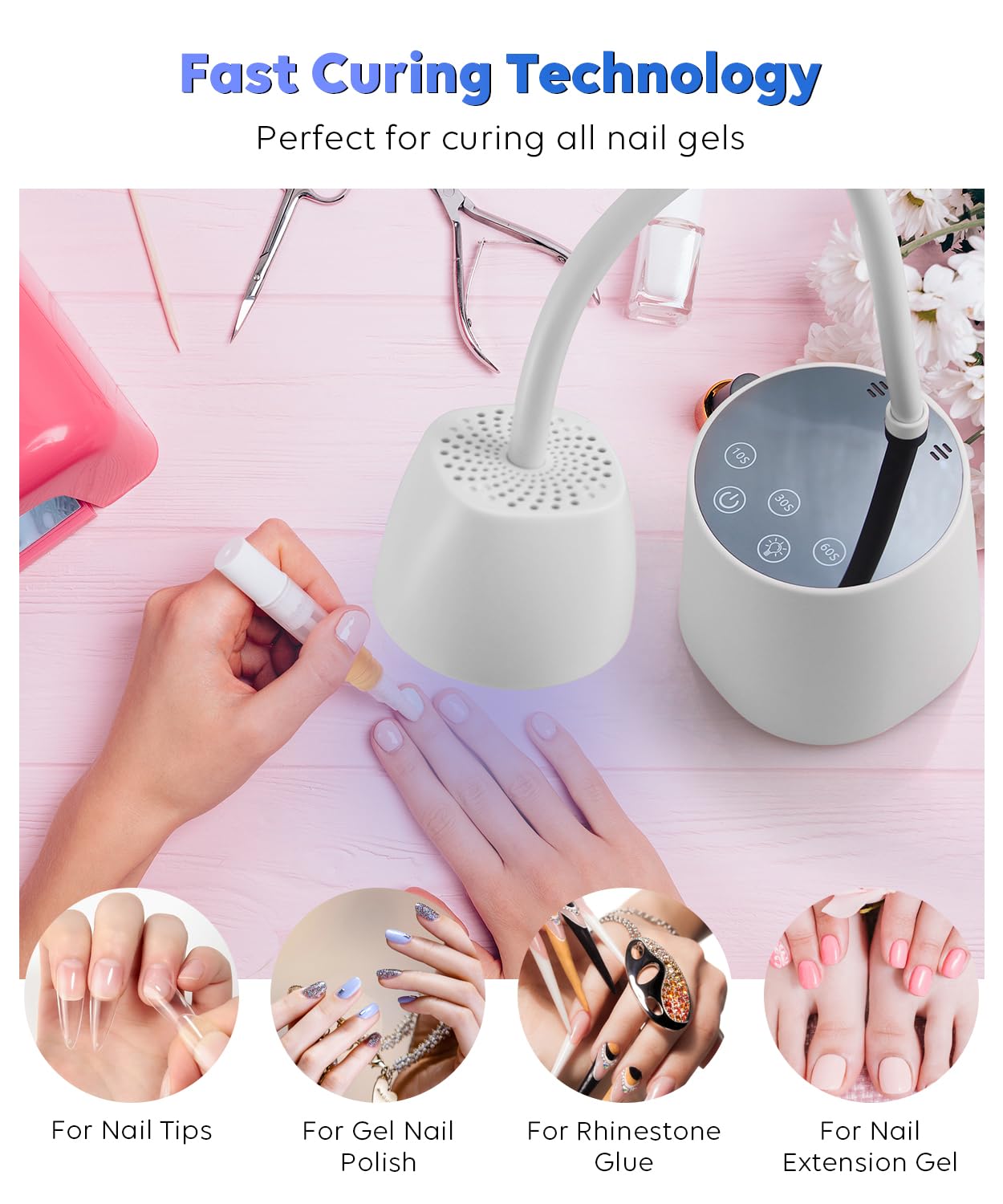 DAQVQ UV LED Nail Lamp, Gooseneck UV Light for Gel Nails & LED 2 Modes, Cordless Rechargeable Nail Dryer Gel Lamp with 3 Timers