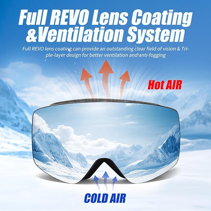 Ski Goggles OTG Snow/Snowboard Goggles Snowboarding Goggles Over Glasses Ski Goggle for Men Women Adult