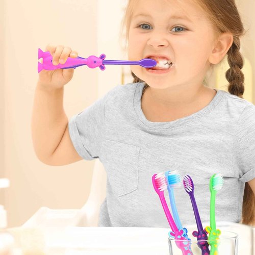 Gerrii Kids Toothbrushes Bulk Soft Lovely Little Kangaroo with Covers Suction Cup Individually Wrapped for Children Toddler Home School Camp Daycare Travel