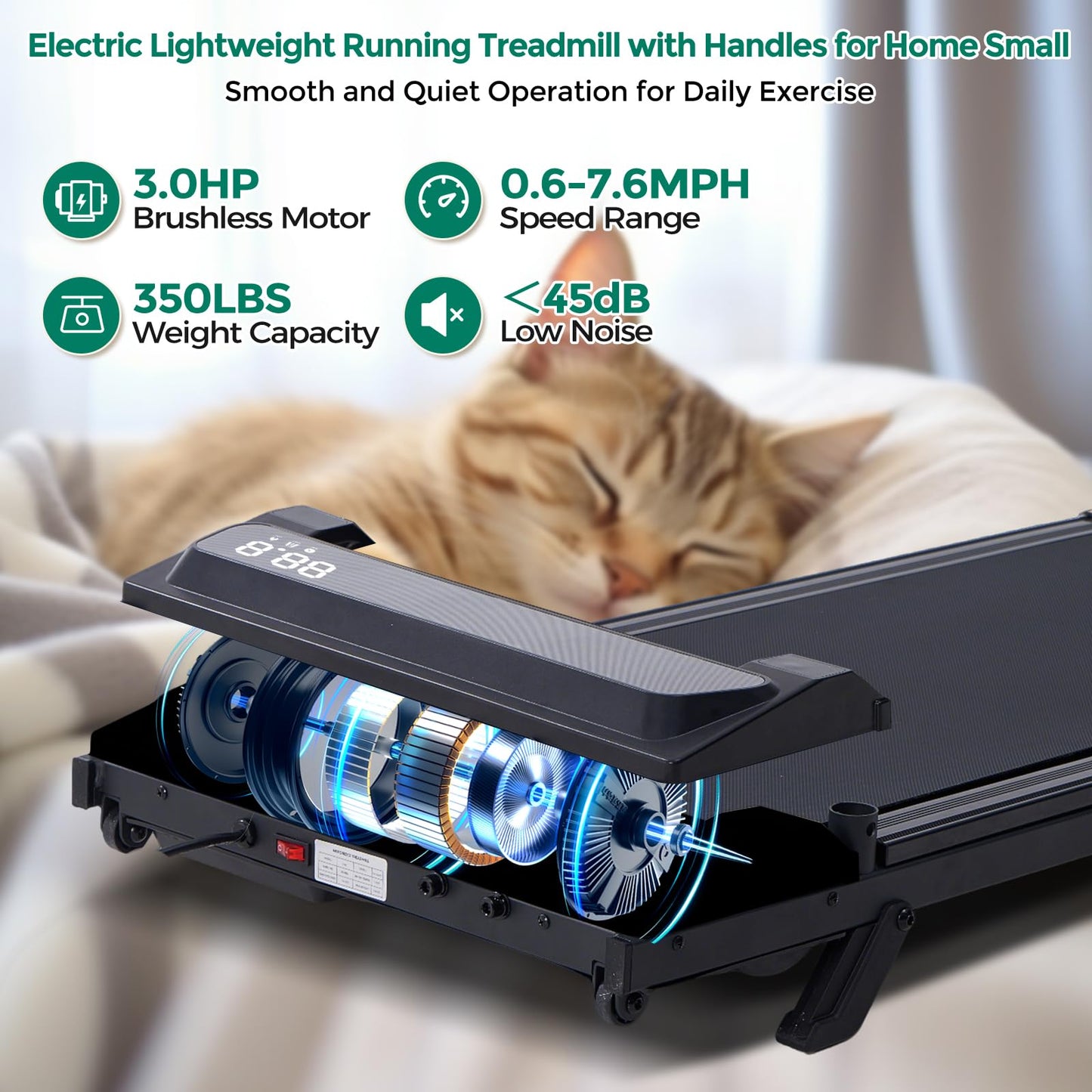 Walking Pad Treadmill with Handle Bar and Incline, 0.6-7.6MPH Electric Under Desk Treadmill for Home Small, 350LBS Mini Small Treadmills with Handles, 3.0HP Portable Treadmills for Home Exercising