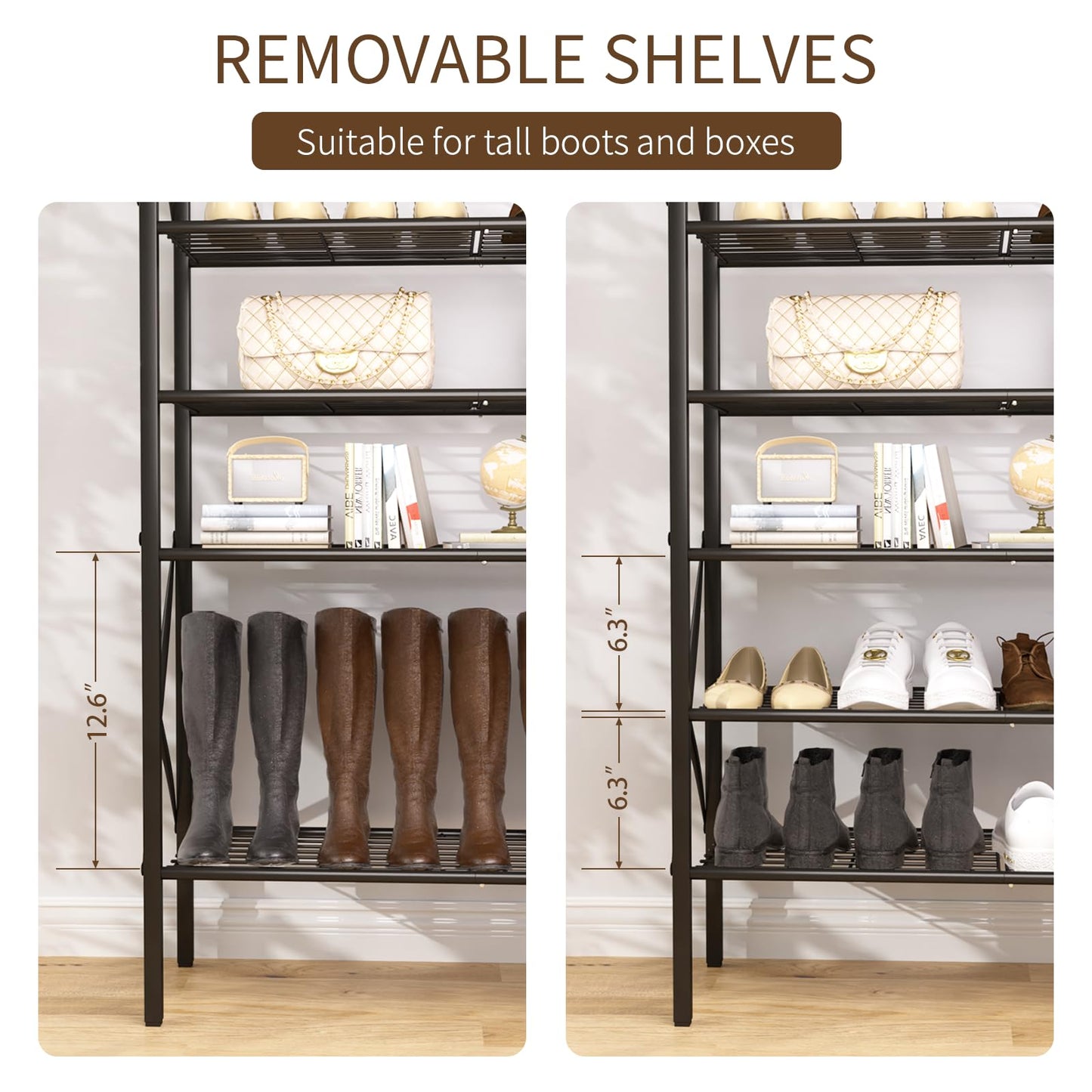 MILEFA 10-Tier Tall Shoe Rack, Large Capacity Shoe Shelf Holds40-45 Pairs, Shoe Shelf for Entryway, Hallway, Living Room, Rustic Brown