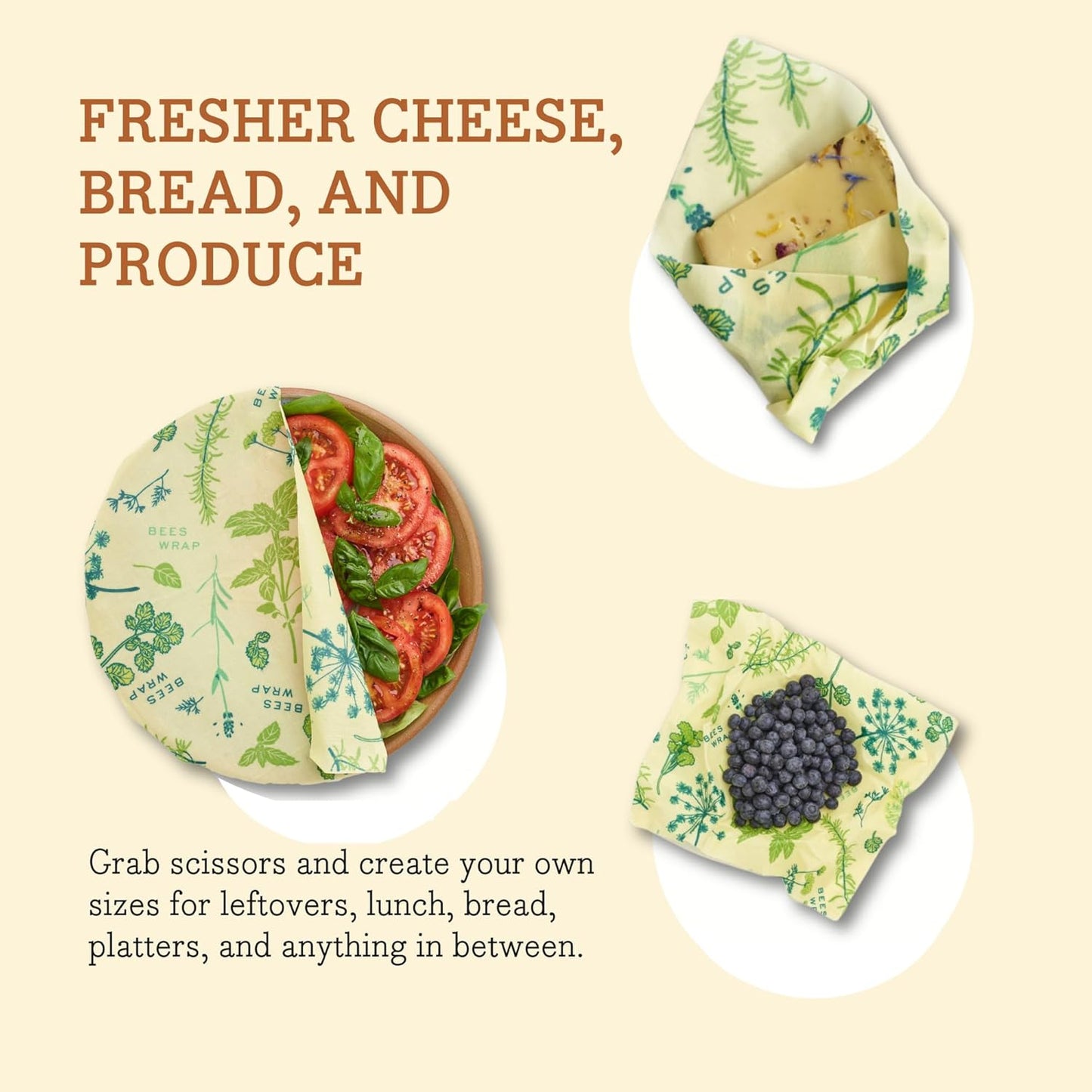 Bee's Wrap Vegan Beeswax Wraps for Food - Cut to Size 14x52" Wax Paper Roll - Made in USA Reusable Waxed Paper Bowl Covers, Organic Eco-Friendly Alternative to Aluminum Foil, Herb Garden