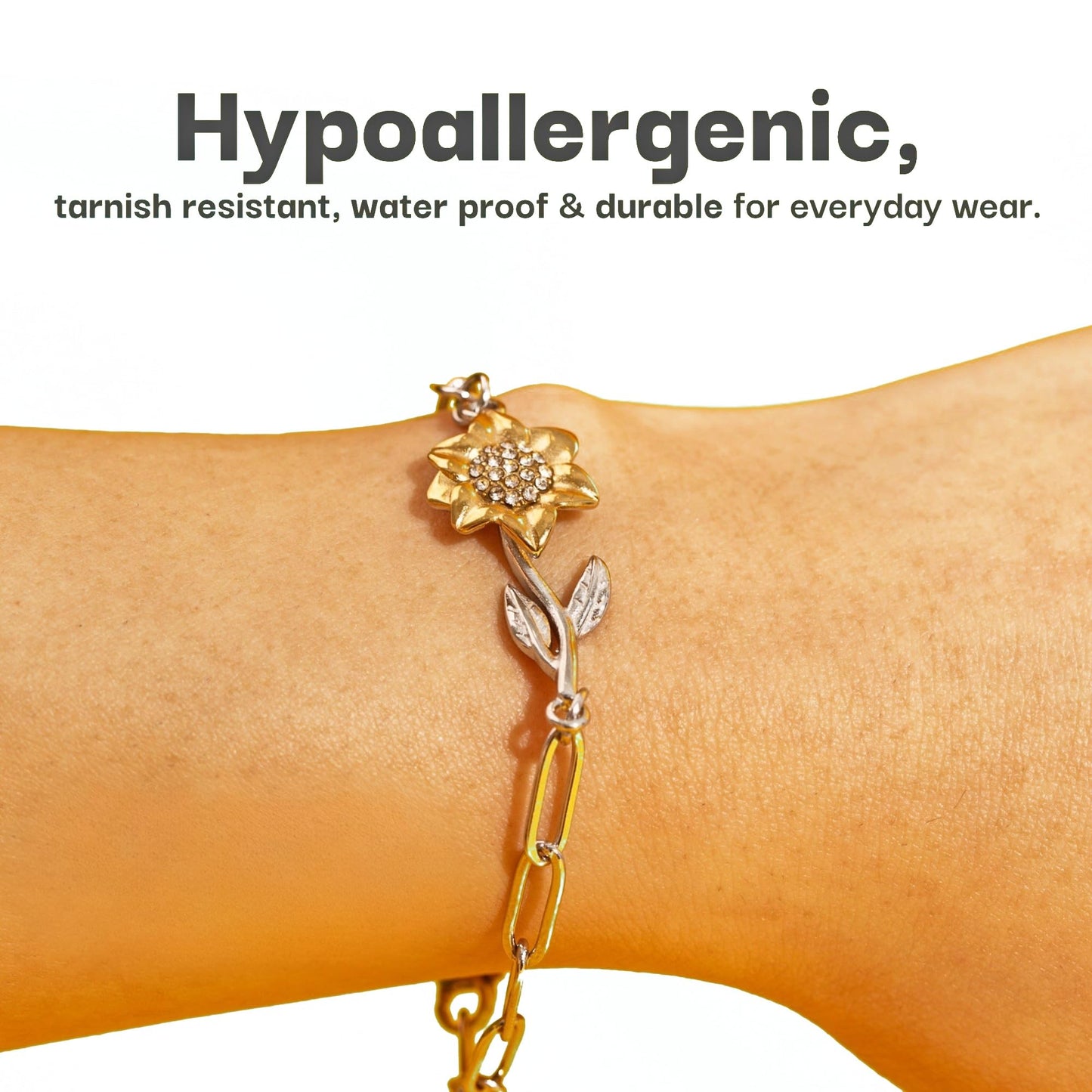 Love You This Much Meaningful Sons Girlfriend 18k Gold Sunflower Bracelet | Adjustable 6.5"+1.5" Length | Present for Sons Girlfriend | Luxury Gift Box & Card (Enchanting Sunflower)