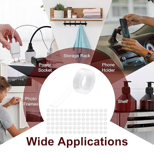PATIKIL Double Sided Tape Heavy Duty, Transparent Nano Adhesive Mounting Tape for Picture Hanging Walls Decor, 1 Roll 3 Meterx20mmx1mm Strip & 100 Pcs 8mmx1mm Circle