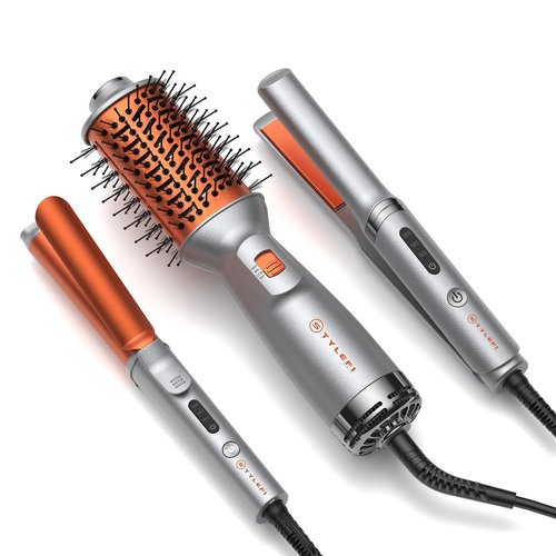 Travel Hair Dryer Brush Styling Set,Dual Voltage 100–240V 4-in-1 Hot Air Brush,1 Inch Curling Iron & Mini Flat Iron Straightener,Travel Kit,for Drying, Straightening, Curling & Volumizing for Women