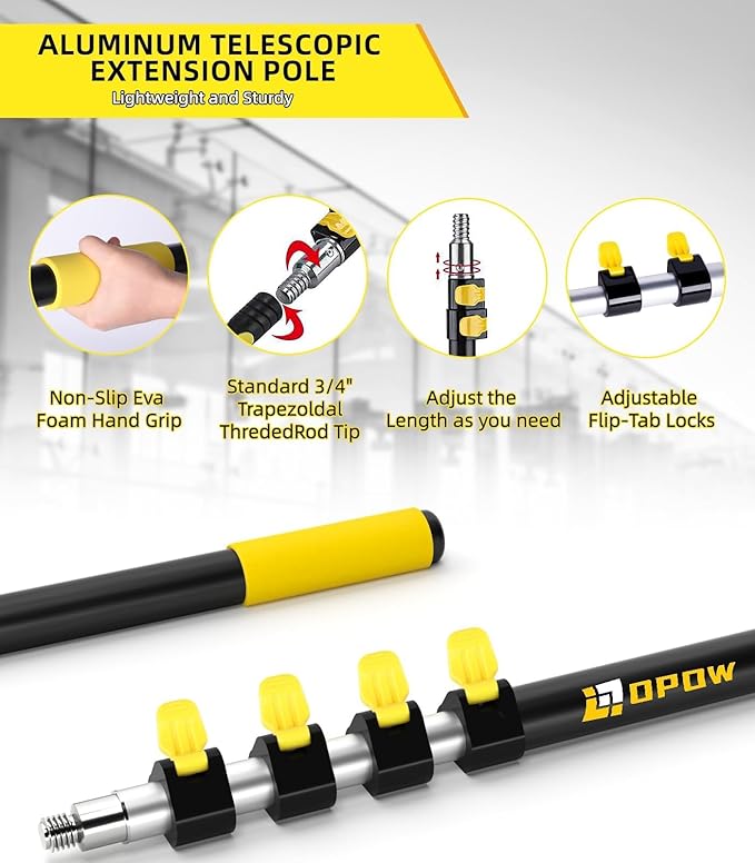 25 Foot High Ceiling Duster Kits with 5-18ft Heavy Duty Extension Pole, High Reach Duster for Cleaning,Microfiber Feather Duster,Cobweb Duster,Ceiling Fan Duster,Window Squeegee & Cleaner