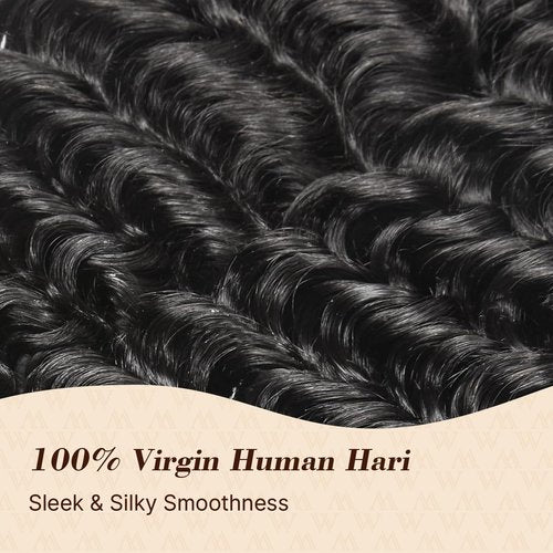 Wequeen 16A Deep Wave Human Hair Bundles 26 Inch 100% Unprocessed Brazilian Virgin Hair Quick Weave Bundles Human Hair Extensions Real Human Hair, Natural Black
