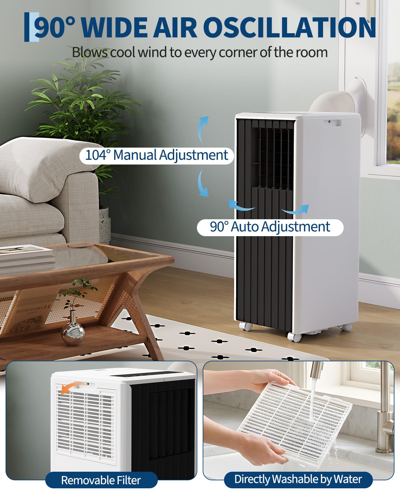Garvee 8000 BTU Portable Air Conditioner, 3-in-1 Cooling, Dehumidifying & Fan for Rooms Up to 350 Sq. Ft | Quiet Sleep Mode | Energy-Saving 24-Hr Timer | AC Unit w/Remote & Full Window Kit, Black